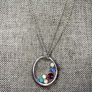Lia Sophia silver double chain with gemstone pendant